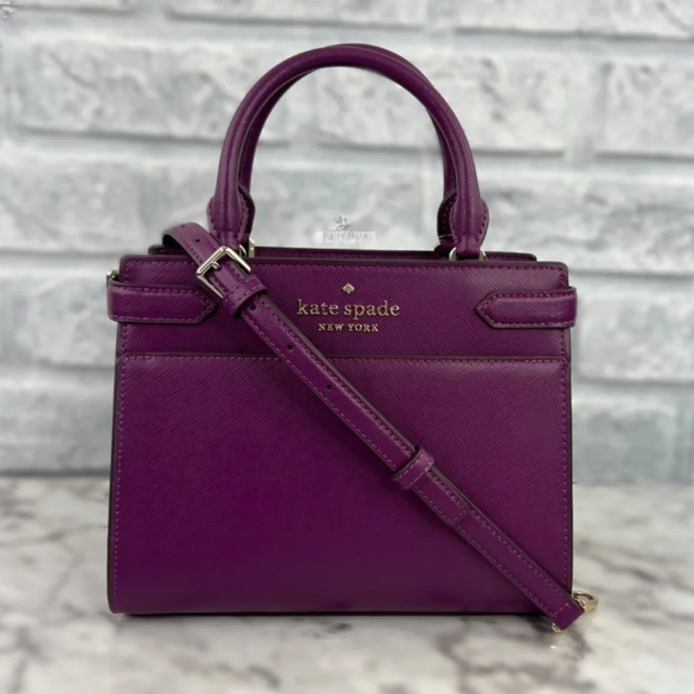 Kate Spade Staci Plum Pie Small Satchel Crossbody & Large Slim Bifold Wallet - Picture 2 of 16